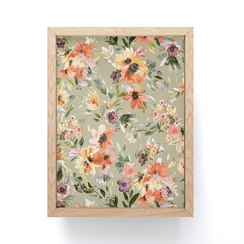 Ninola Design Botanic Retreat Painterly Tropical Flowers Sage Green Framed Mini Art Print