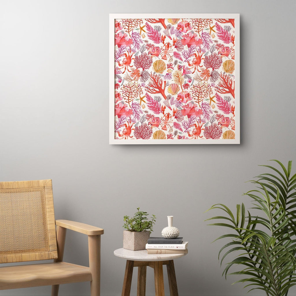 Ninola Design Botanic Retreat Coral Reef Crab Lobster Red Framed Wall Art
