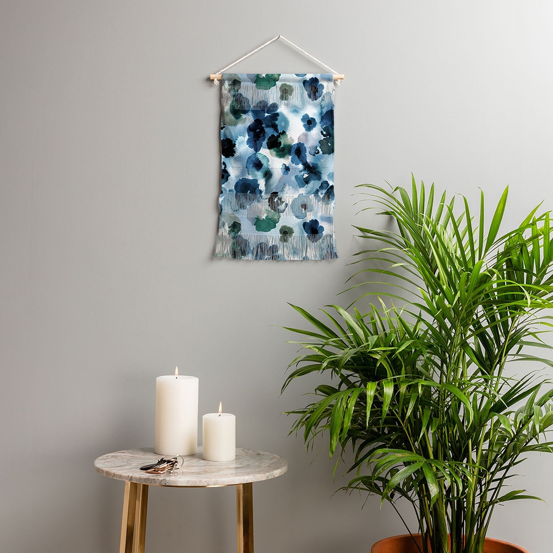 Ninola Design Botanic Retreat Ombre Abstract Watercolor Flowers Blue Navy Wall Hanging Portrait