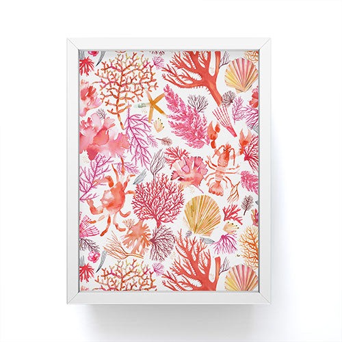 Ninola Design Botanic Retreat Coral Reef Crab Lobster Red Framed Mini Art Print