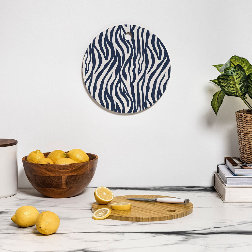 Avenie BR Navy Tiger Stripes Cutting Board Round