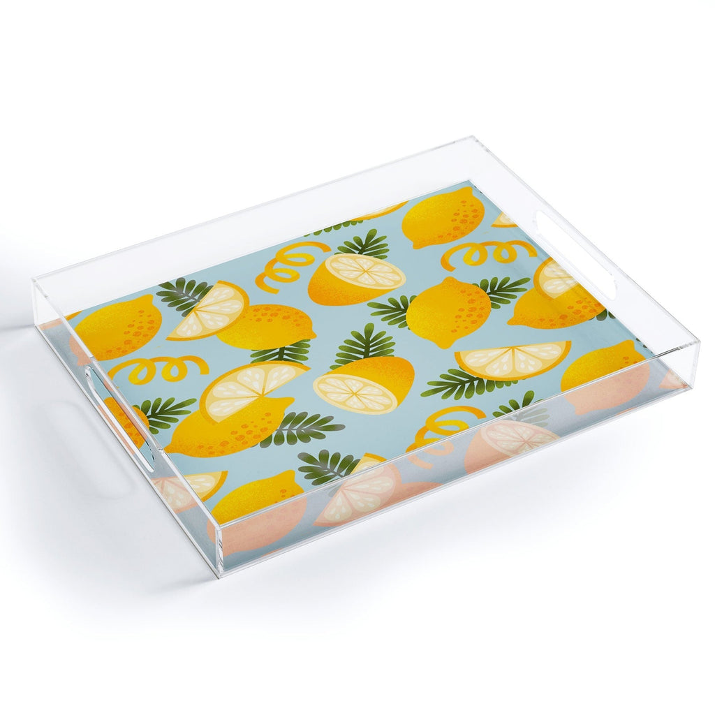 Jessica Molina Lemon Pattern on Sky Blue Acrylic Tray