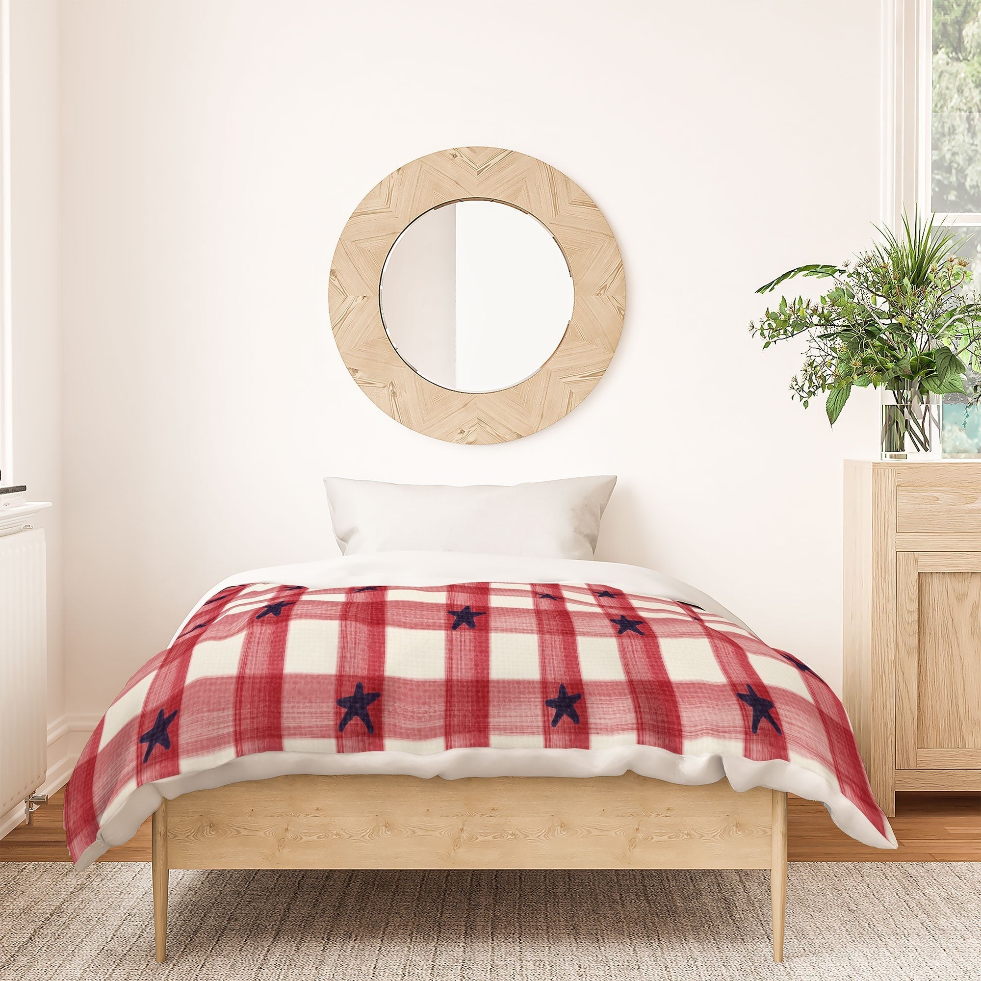DENY Designs Red Gingham plus Stars Duvet Cover