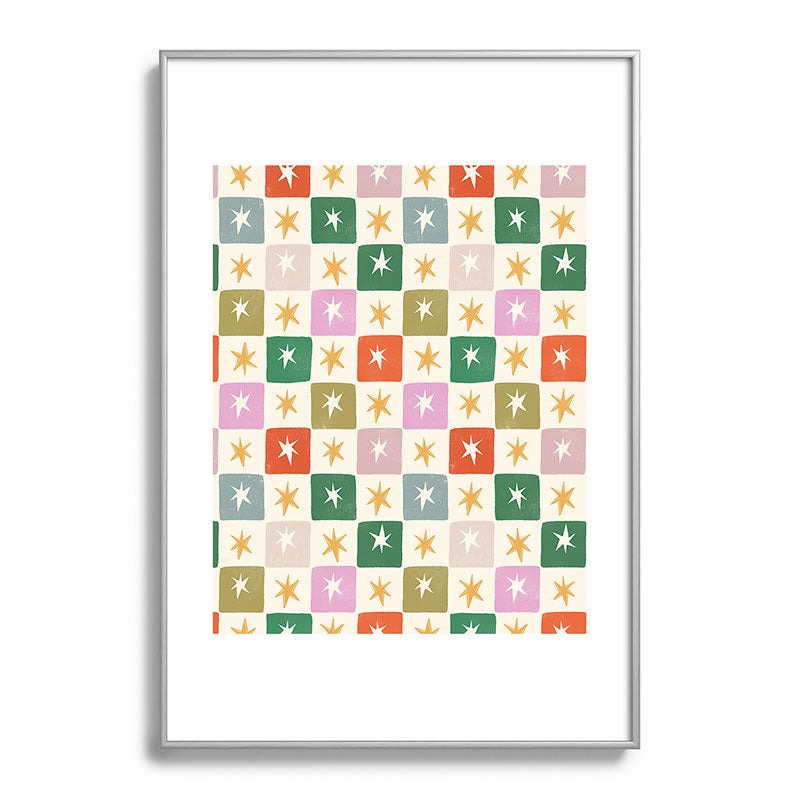 LouBruzzoni Retro Star Block Pattern Metal Framed Art Print