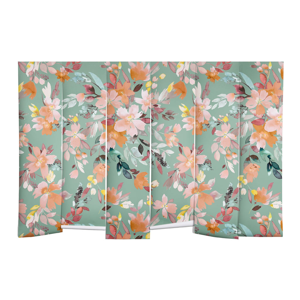 Ninola Design Botanic Retreat Floral Oleander Whimsical Teal Green Wall Mural