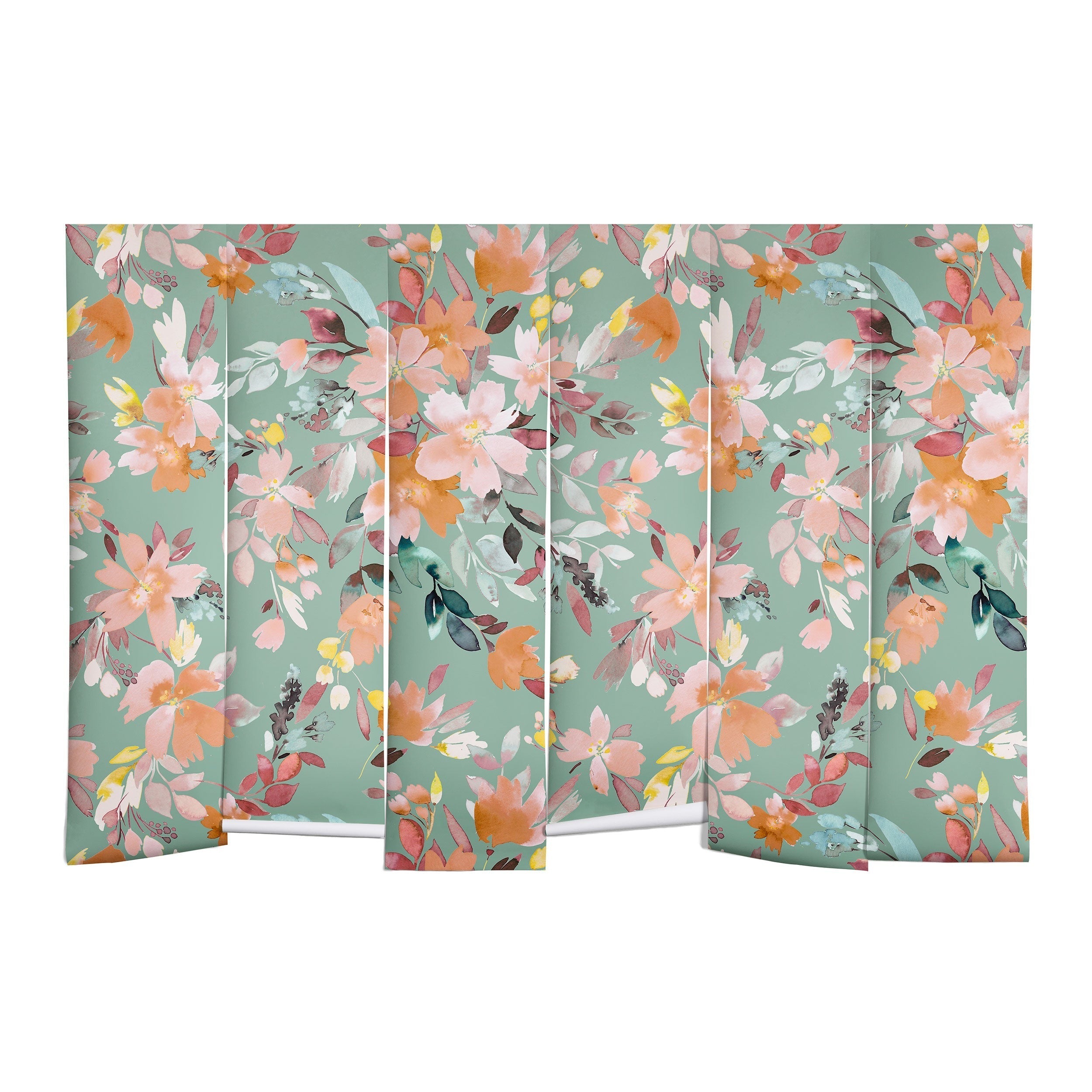 Ninola Design Botanic Retreat Floral Oleander Whimsical Teal Green Wall Mural