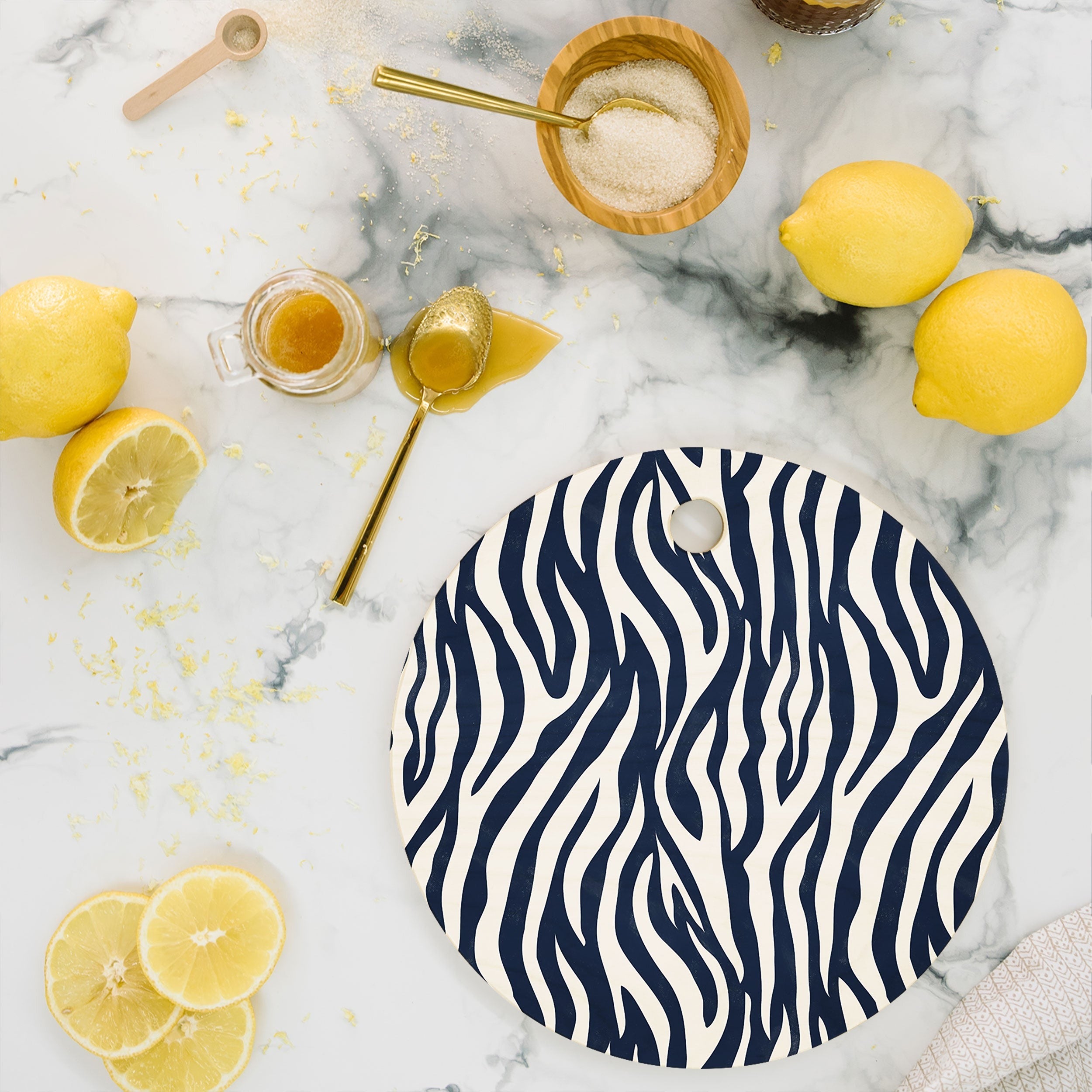 Avenie BR Navy Tiger Stripes Cutting Board Round
