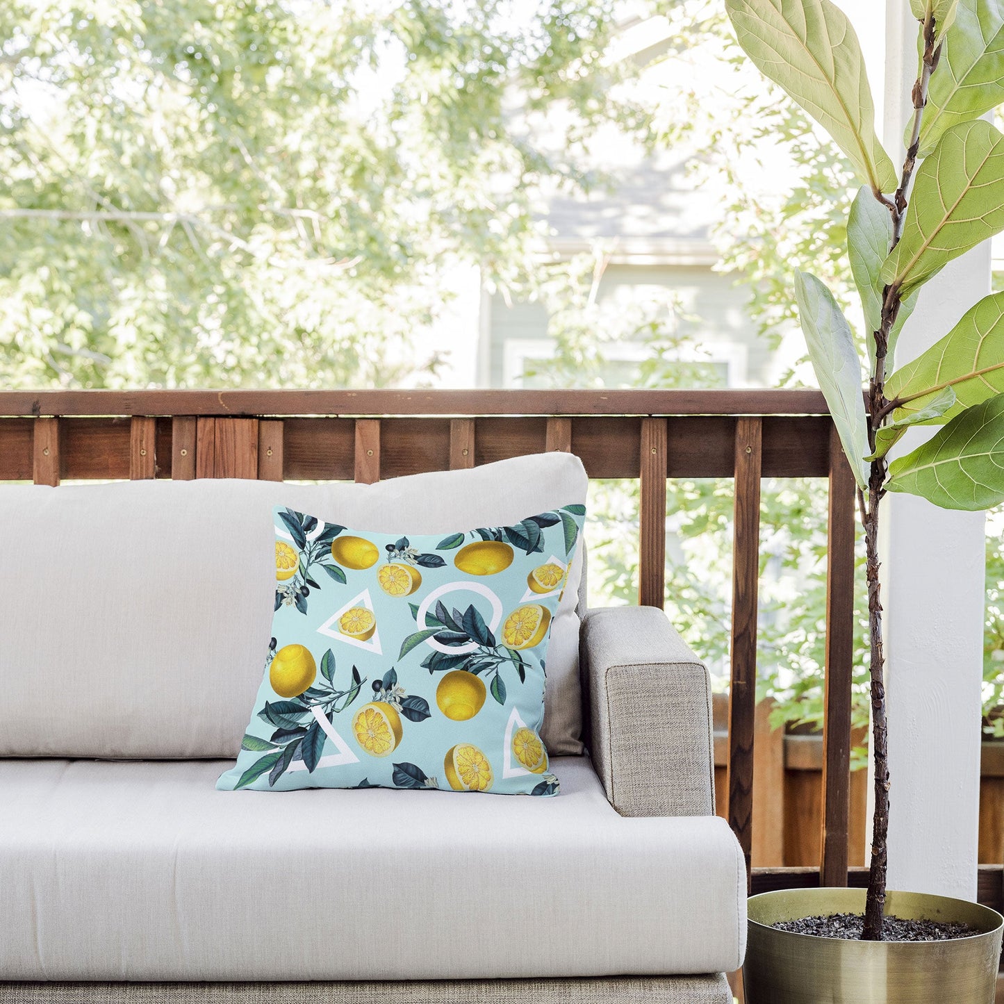 Burcu Korkmazyurek Geometric and Lemon III Outdoor Throw Pillow