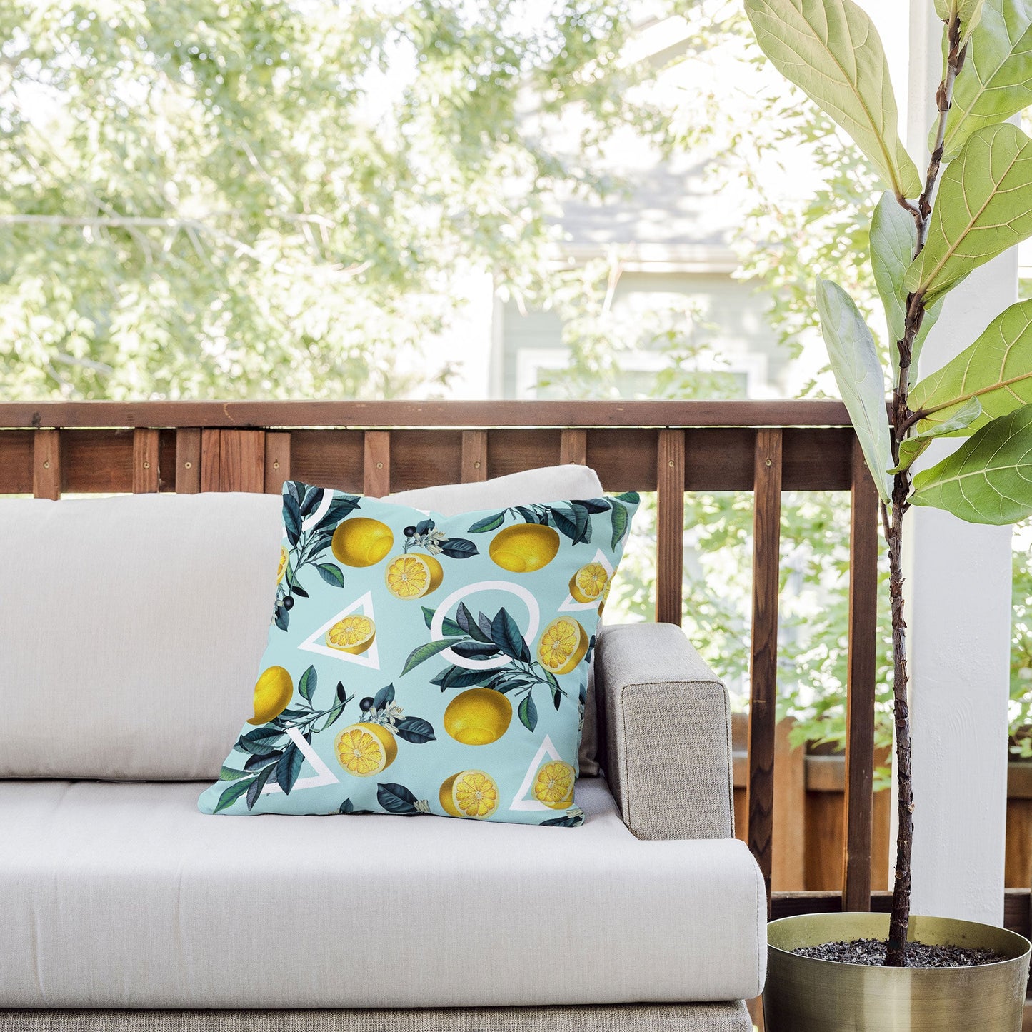 Burcu Korkmazyurek Geometric and Lemon III Outdoor Throw Pillow