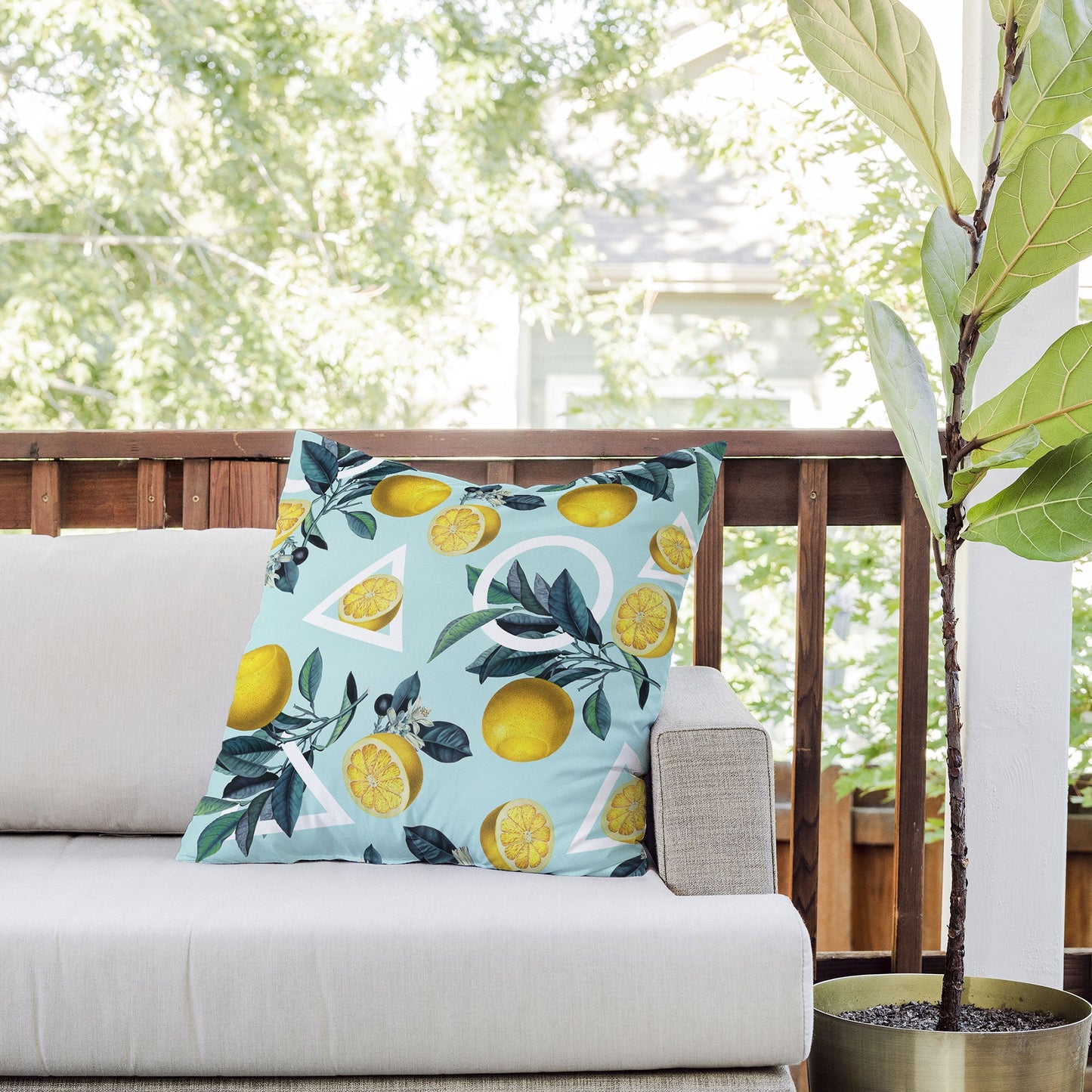 Burcu Korkmazyurek Geometric and Lemon III Outdoor Throw Pillow