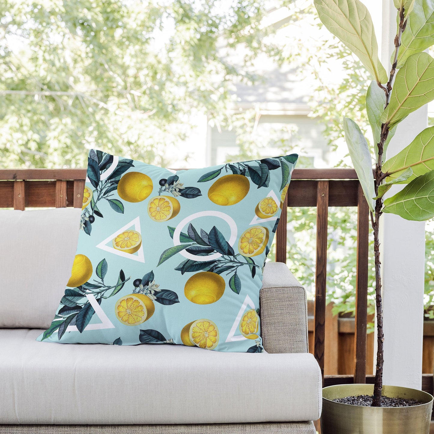 Burcu Korkmazyurek Geometric and Lemon III Outdoor Throw Pillow