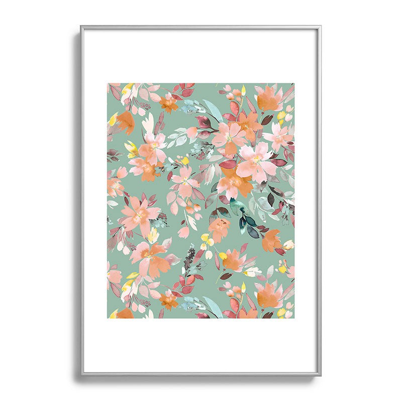 Ninola Design Botanic Retreat Floral Oleander Whimsical Teal Green Metal Framed Art Print