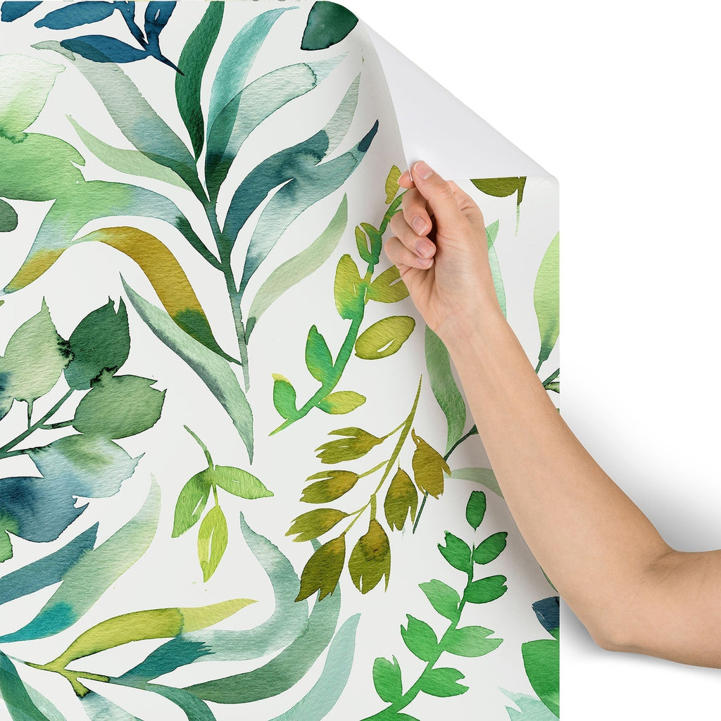 Ninola Design Botanic Retreat Loose Botanical Leaves Watercolor Green Wallpaper