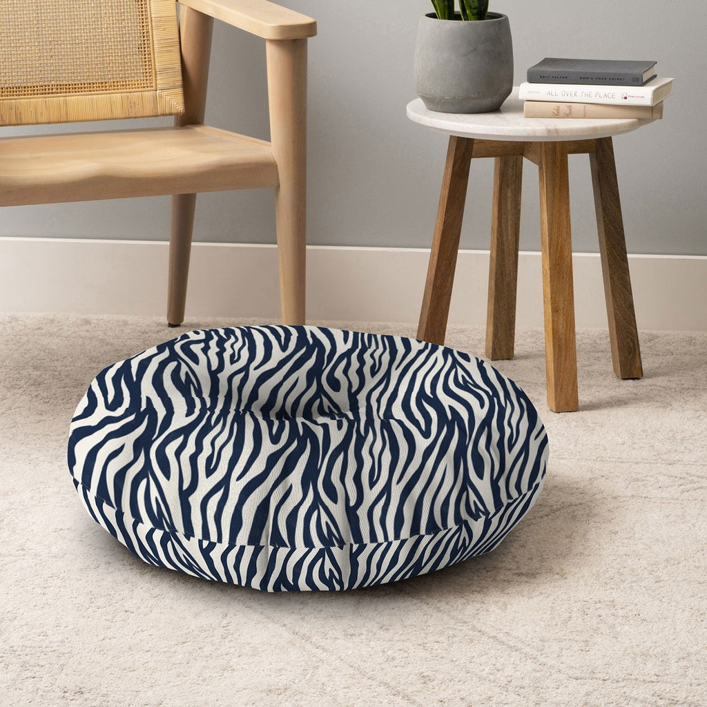 Avenie BR Navy Tiger Stripes Floor Pillow Round