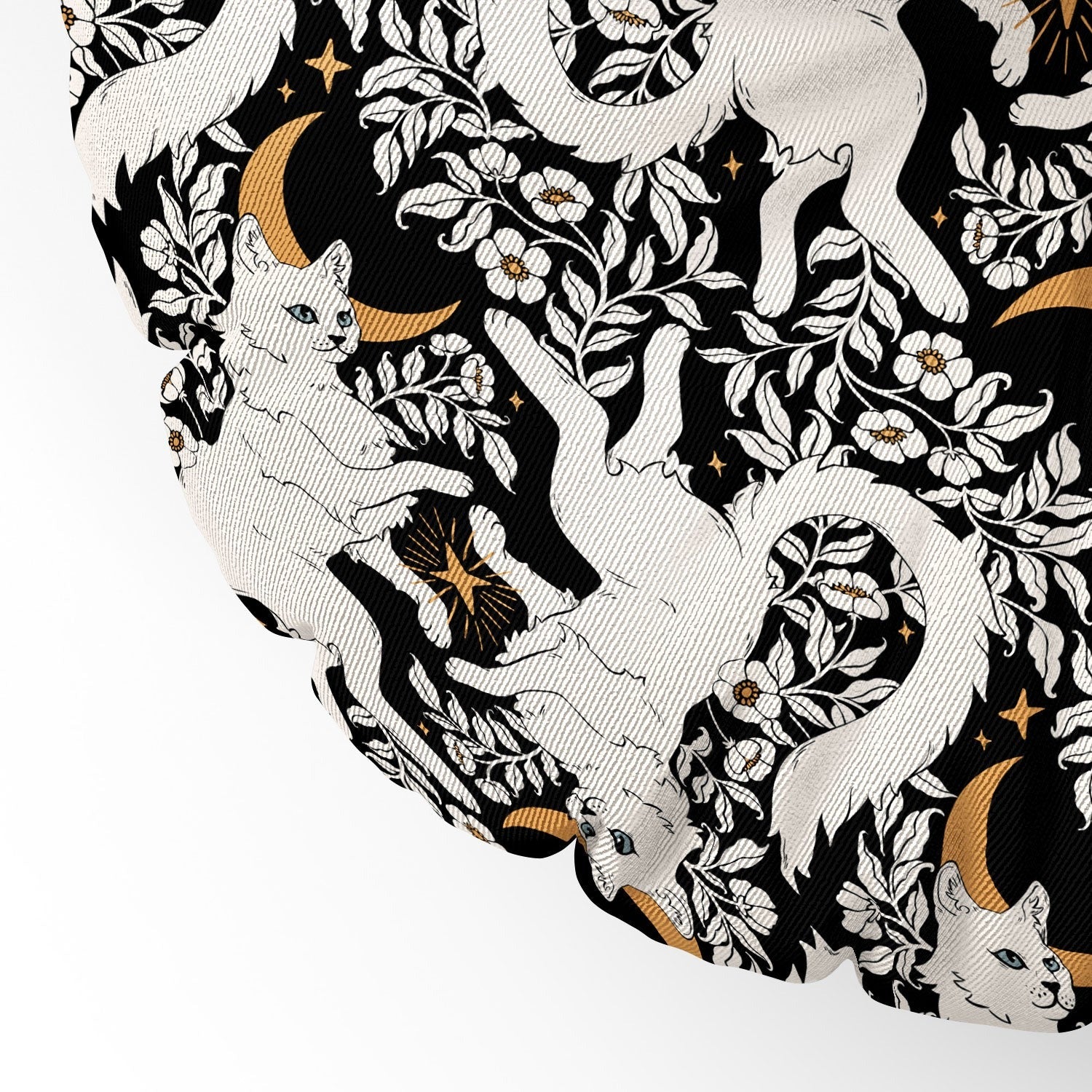 Avenie Celestial Cats Gold Floor Pillow Round