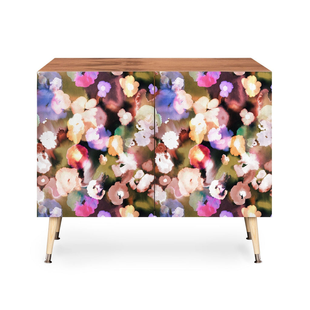 Ninola Design Botanic Retreat Ombre Abstract Watercolor Flowers Pink gold Credenza