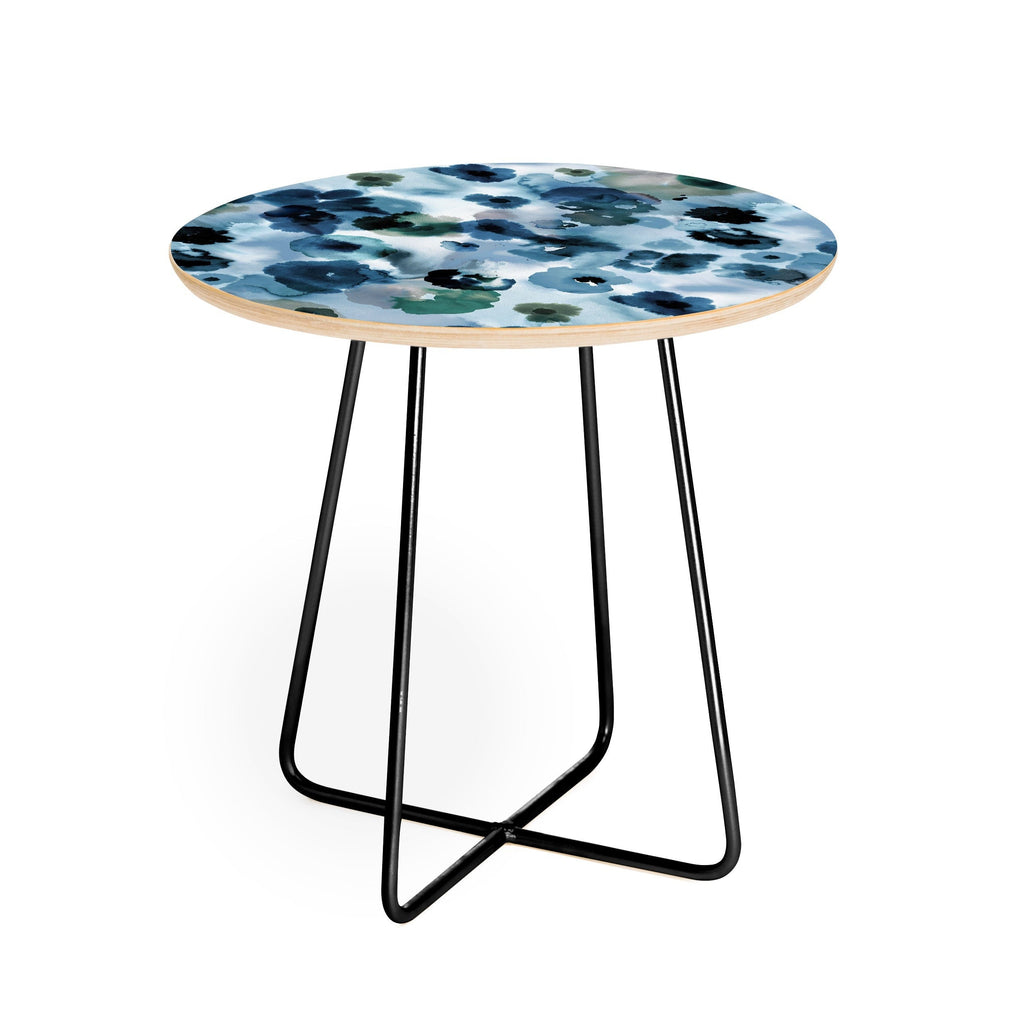 Ninola Design Botanic Retreat Ombre Abstract Watercolor Flowers Blue Navy Round Side Table