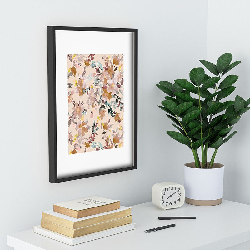 Ninola Design Botanic Retreat Floral Oleander Whimsical Soft Pink Recessed Framing Rectangle