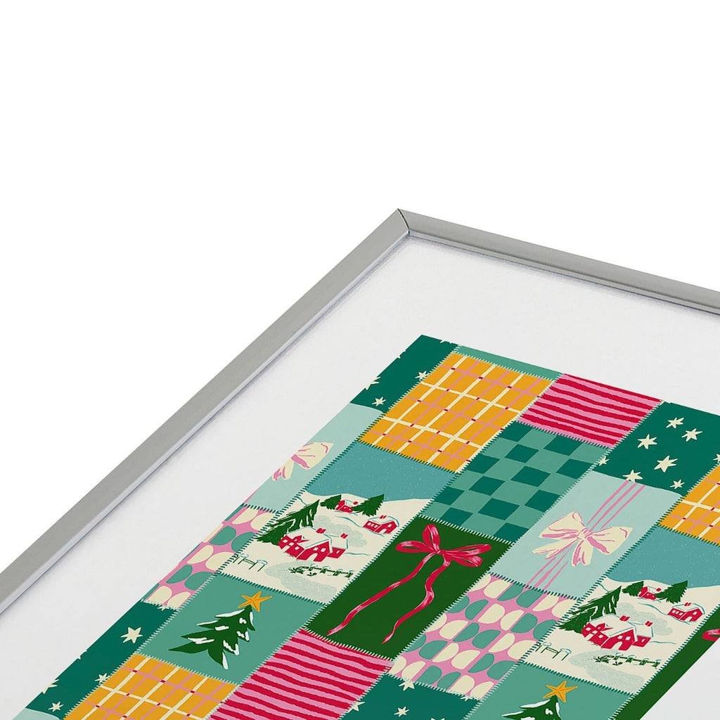 LouBruzzoni Cozy Christmas Patchwork Metal Framed Art Print