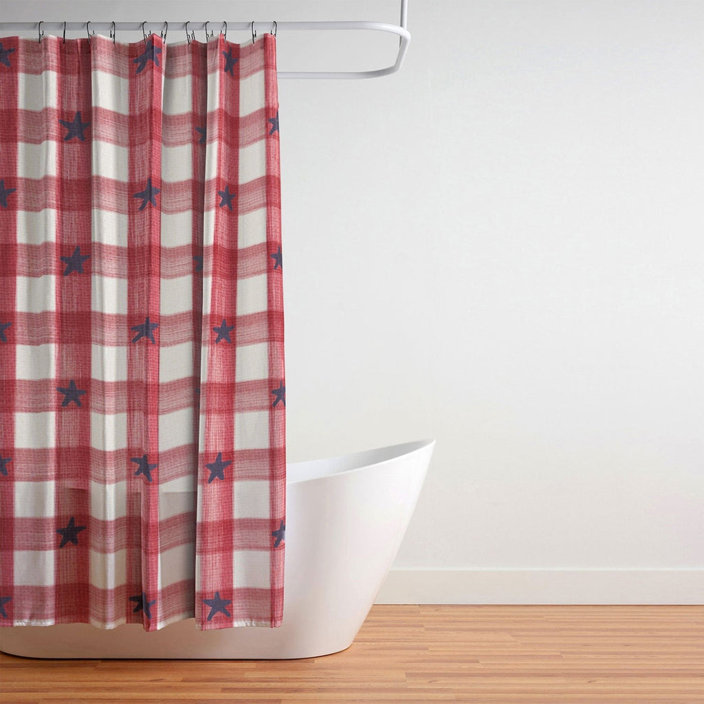 DENY Designs Red Gingham plus Stars Shower Curtain