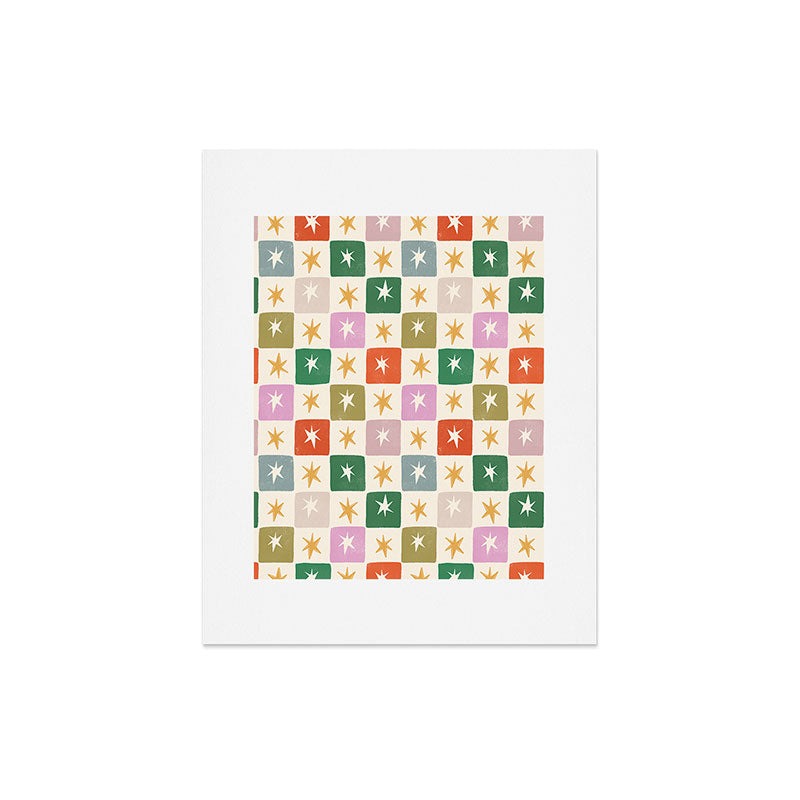 LouBruzzoni Retro Star Block Pattern Art Print