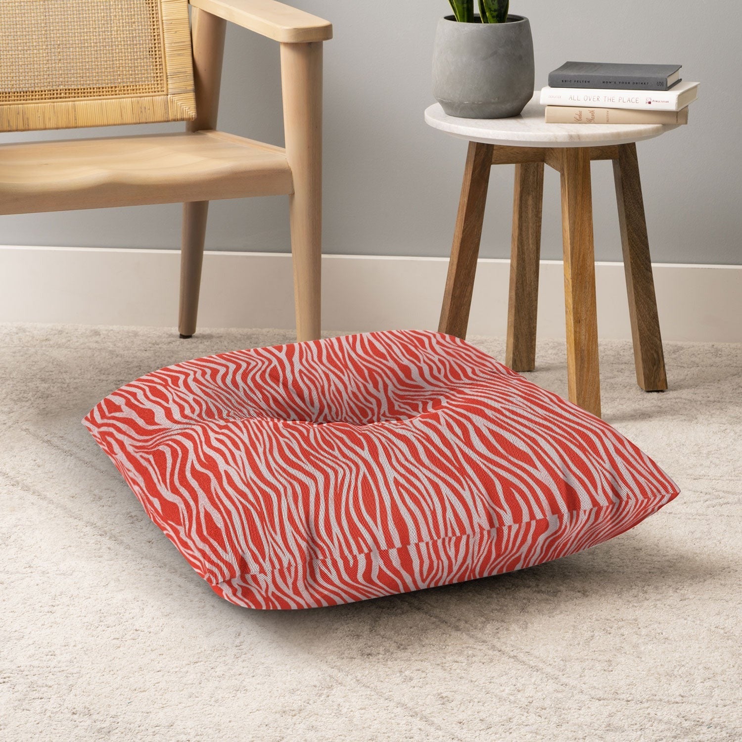 Avenie BR Red Zebra Stripe Floor Pillow Square