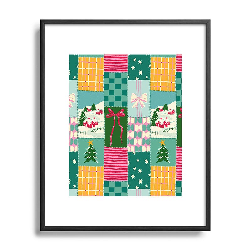 LouBruzzoni Cozy Christmas Patchwork Metal Framed Art Print