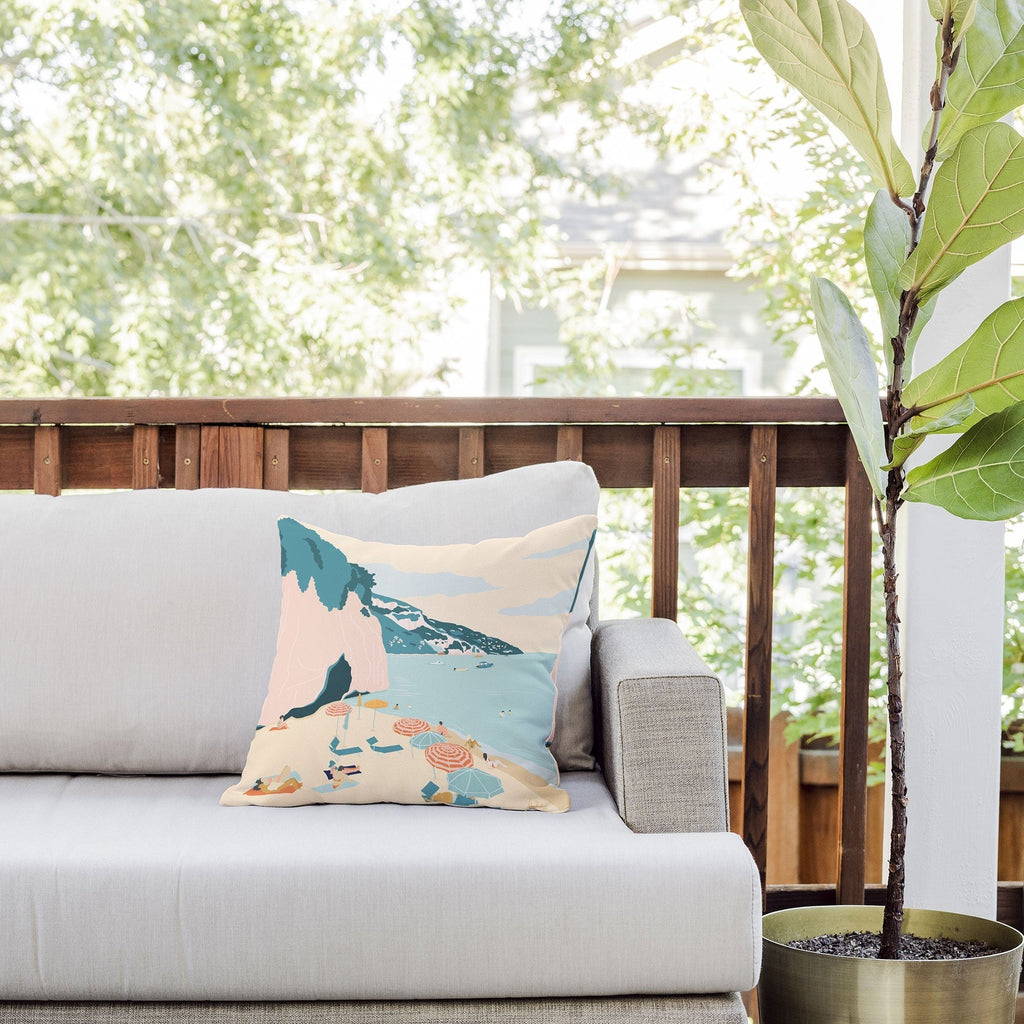 Valeria Frustaci Beach of Positano in Italy Outdoor Throw Pillow