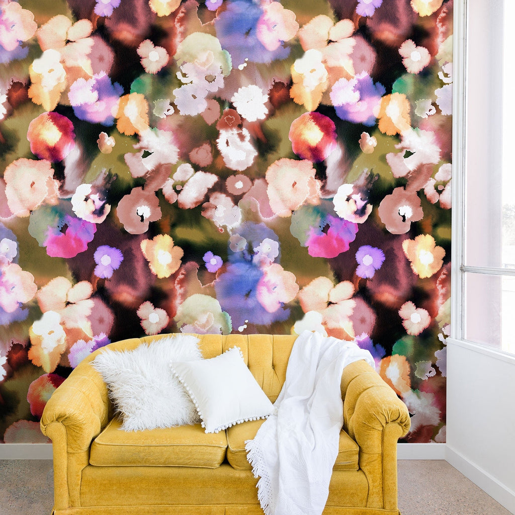 Ninola Design Botanic Retreat Ombre Abstract Watercolor Flowers Pink gold Wall Mural