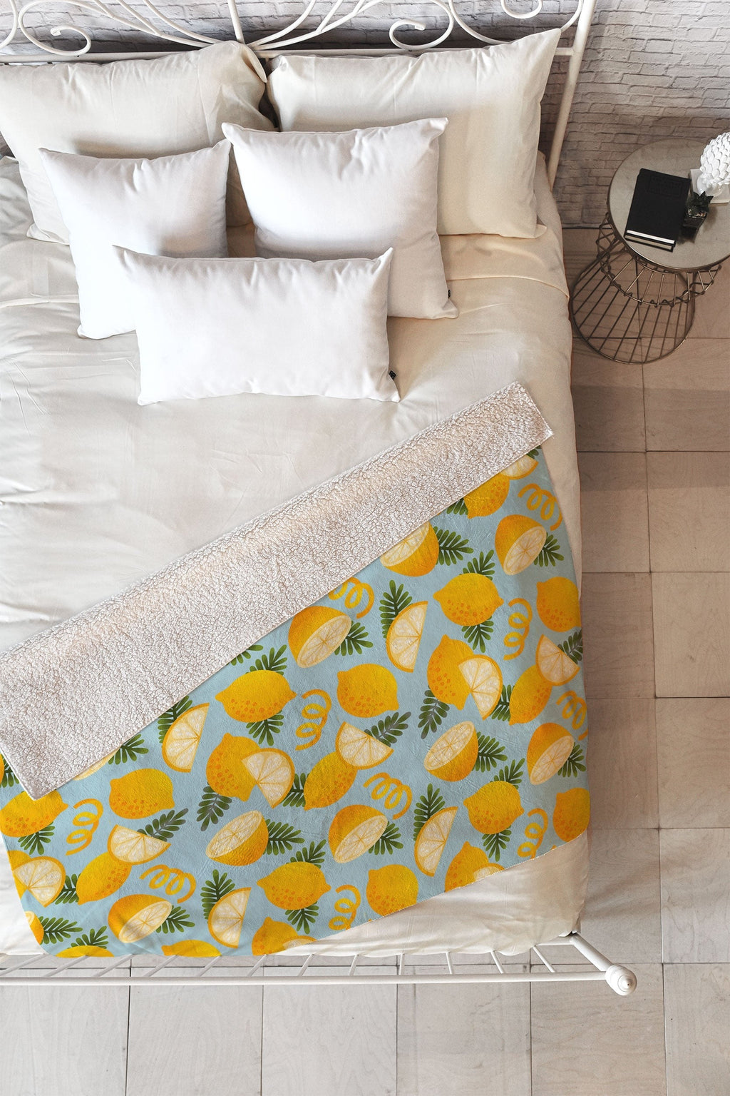Jessica Molina Lemon Pattern on Sky Blue Fleece Throw Blanket