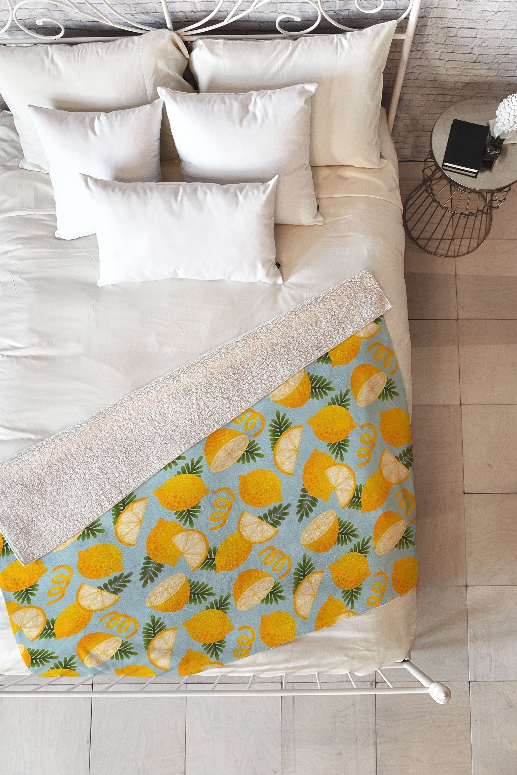 Jessica Molina Lemon Pattern on Sky Blue Fleece Throw Blanket