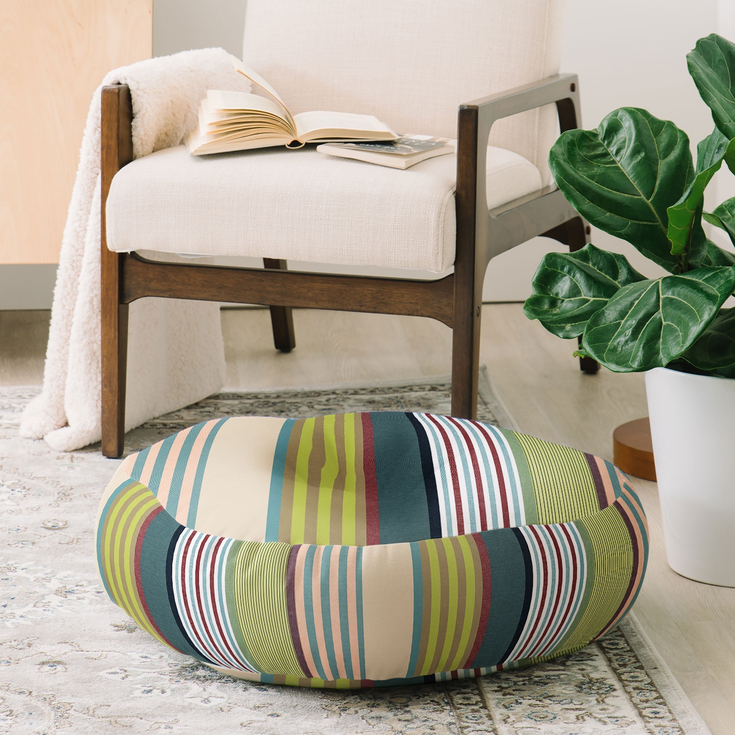 Marta Barragan Camarasa Colorful Stripe Delight Floor Pillow Round