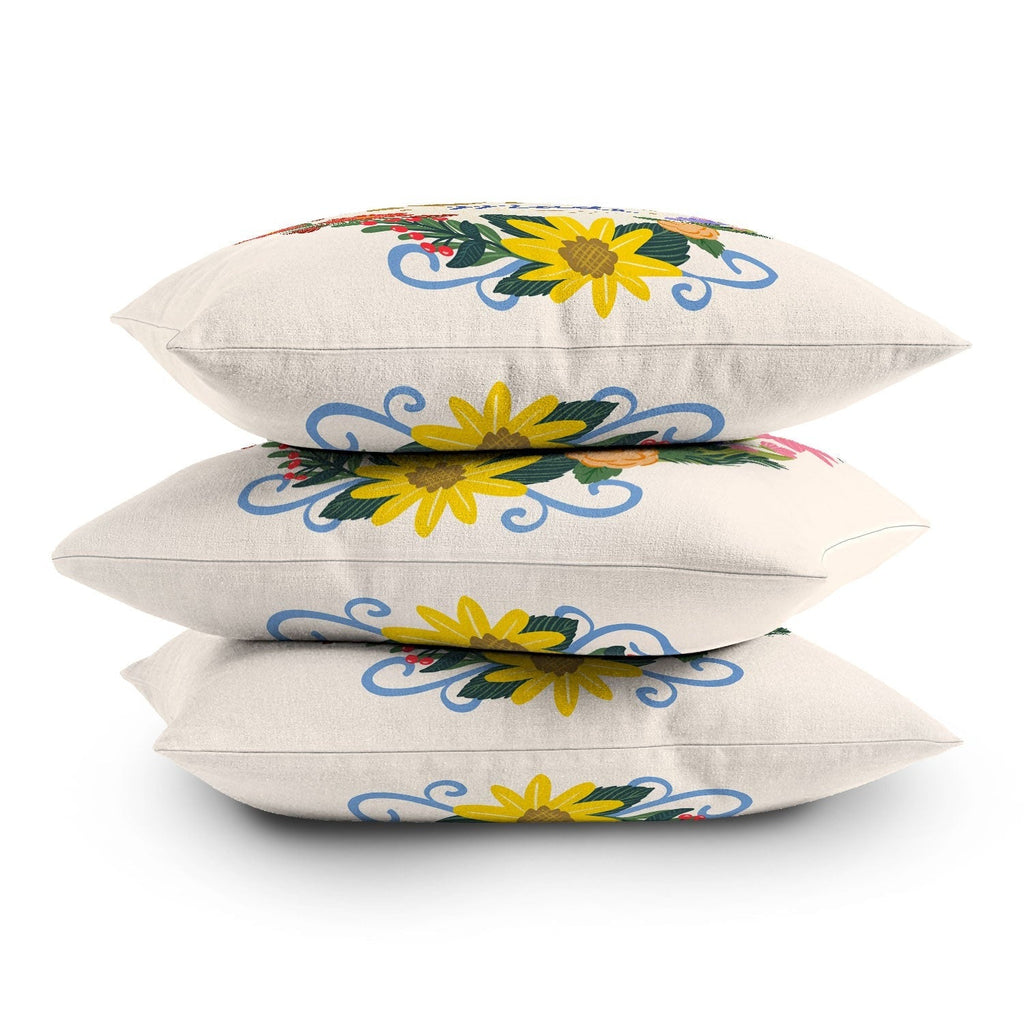 Design by Spark Love Human Made Floral Wreath Outdoor Throw Pillow