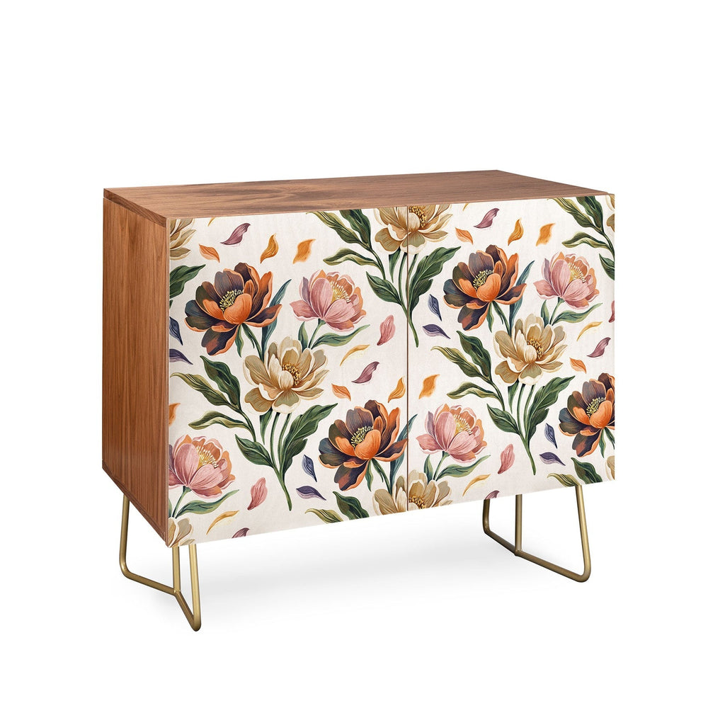 Marta Barragan Camarasa Hand Painted Peony Florals Credenza