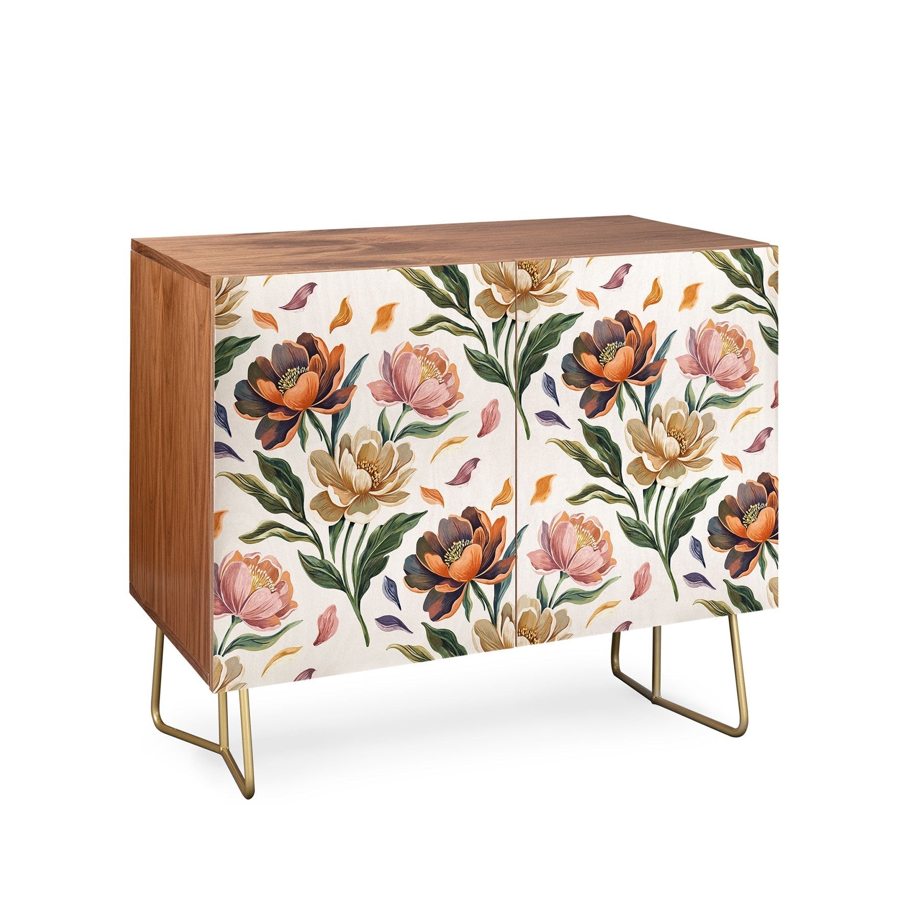 Marta Barragan Camarasa Hand Painted Peony Florals Credenza