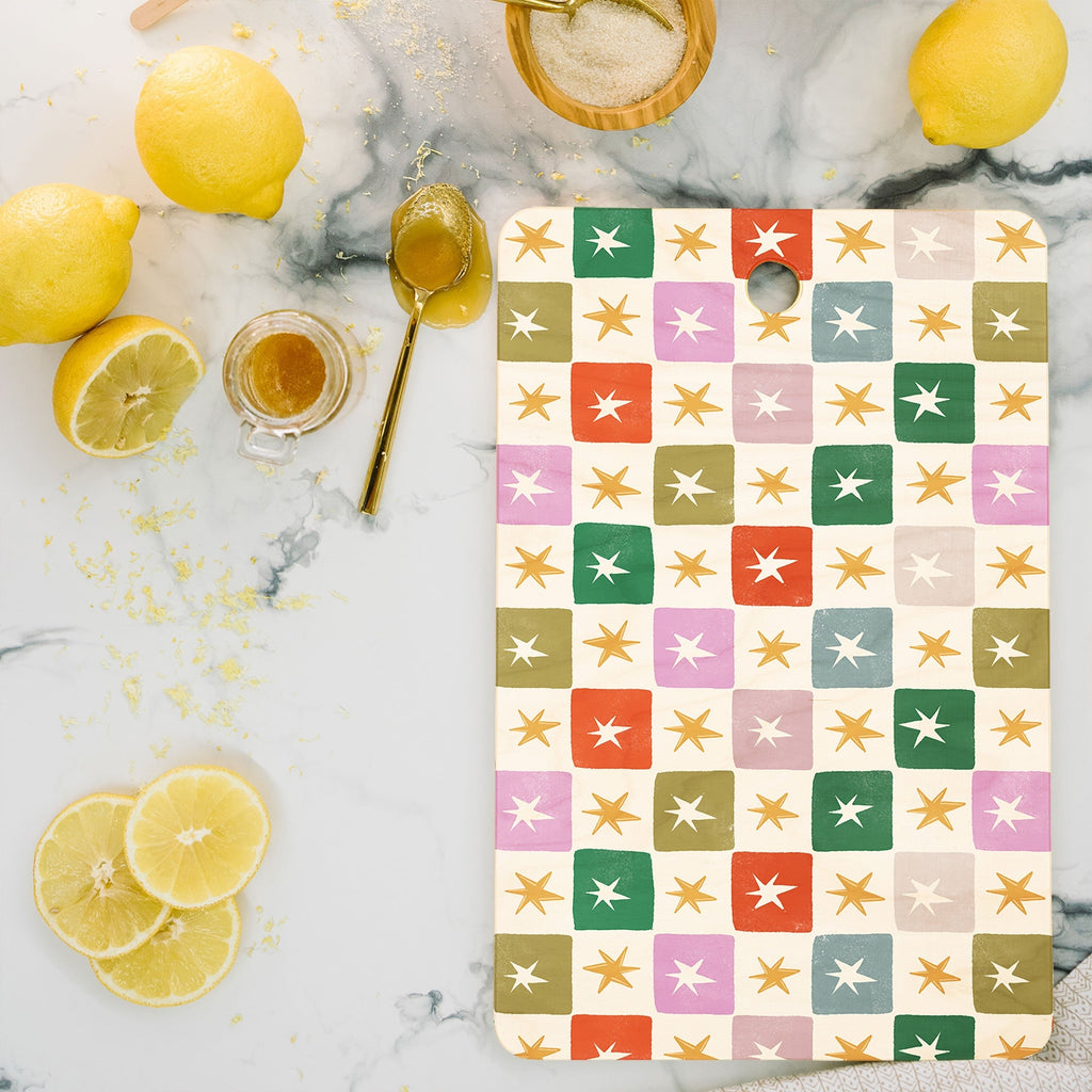 LouBruzzoni Retro Star Block Pattern Cutting Board Rectangle
