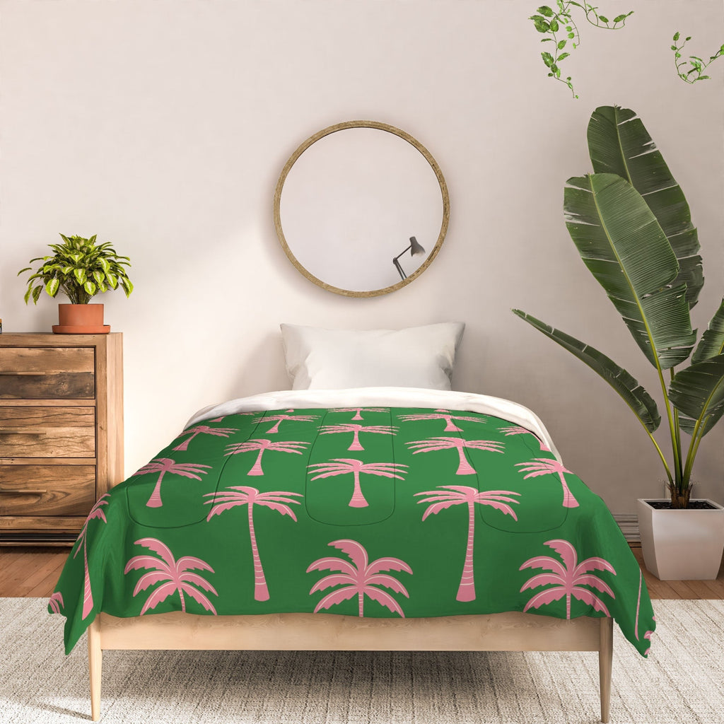 Design by Spark Pink Palm Tree Oasis Comforter