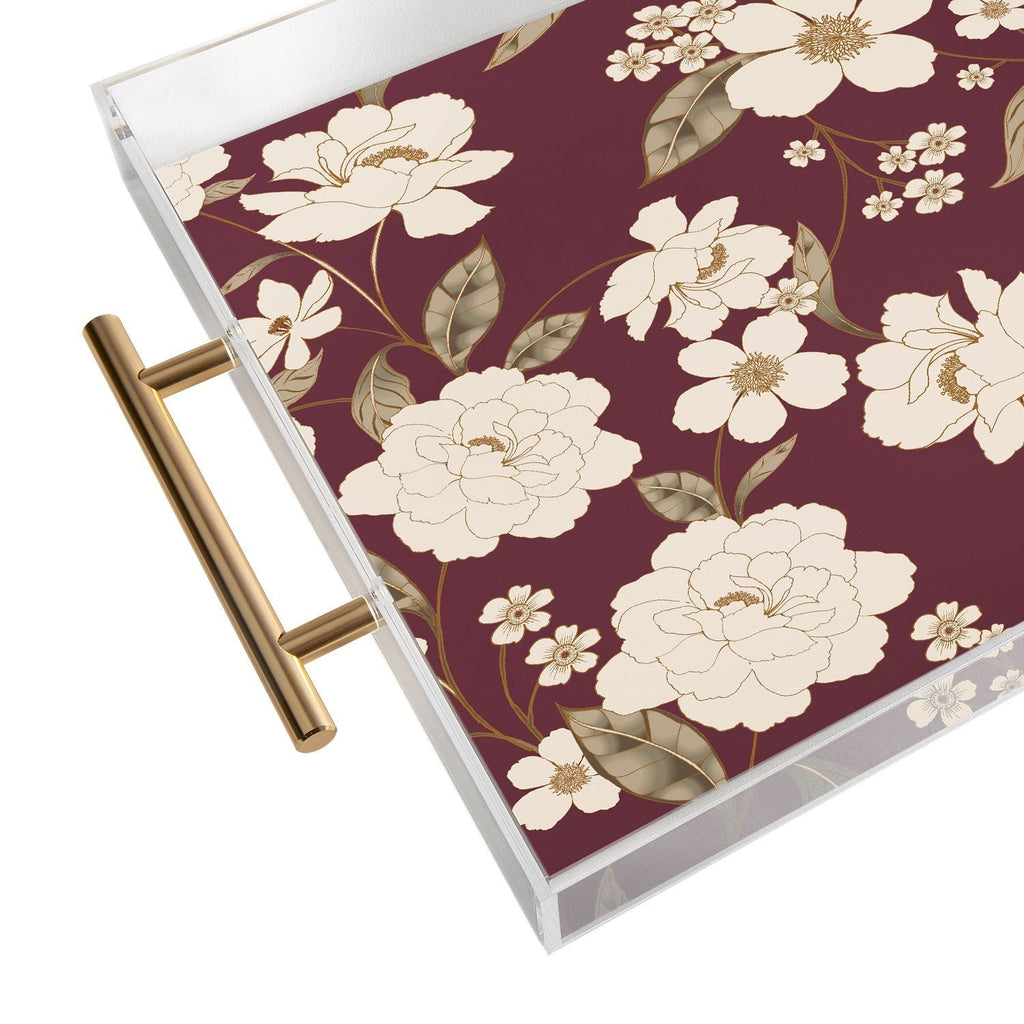 Gabriela Fuente Burgundy Floral Roberta Acrylic Tray