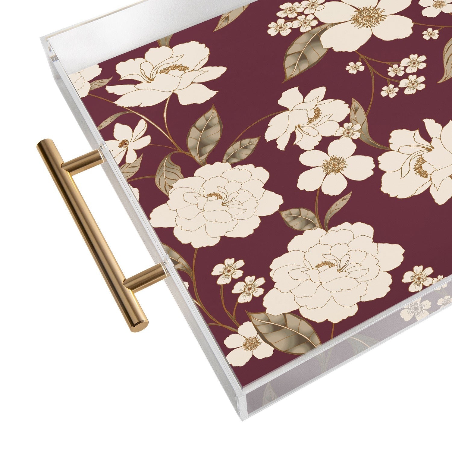 Gabriela Fuente Burgundy Floral Roberta Acrylic Tray