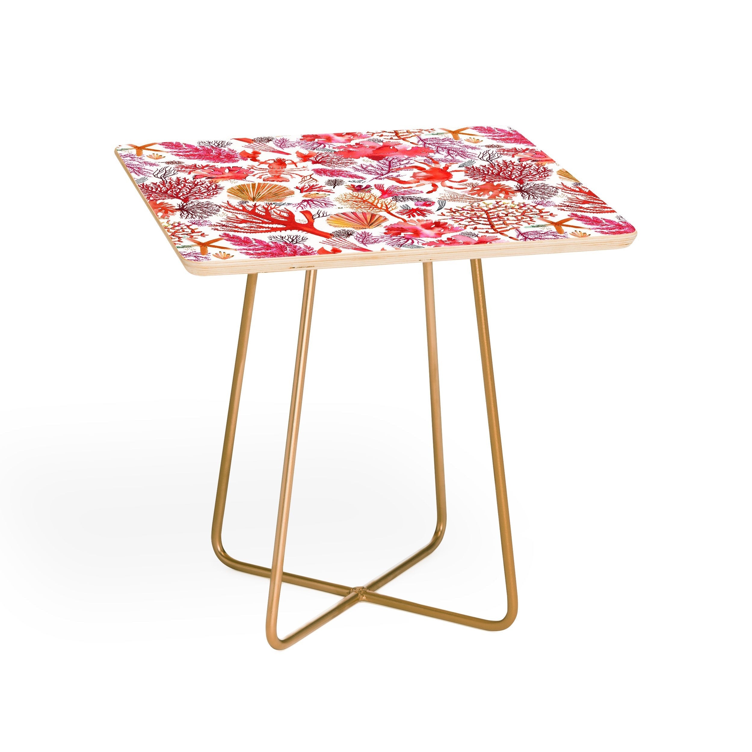 Ninola Design Botanic Retreat Coral Reef Crab Lobster Red Side Table