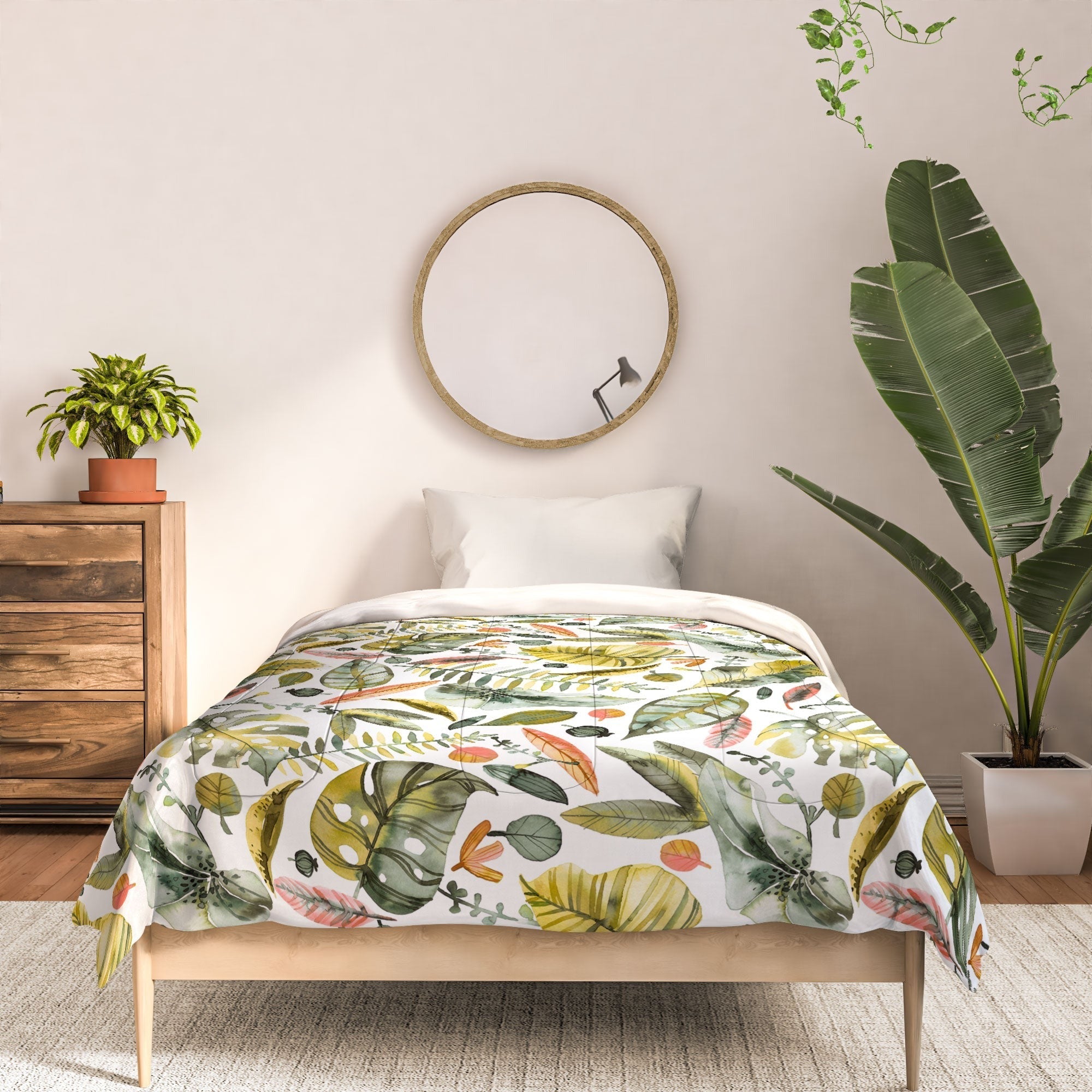 Ninola Design Botanic Retreat Tropical Jungle Leaves Botanical Green Orange Comforter