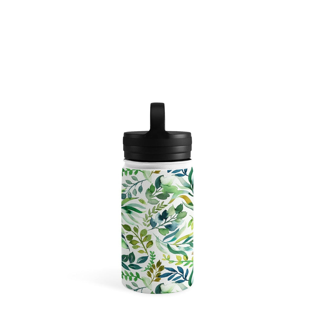 Ninola Design Botanic Retreat Loose Botanical Leaves Watercolor Green Water Bottle