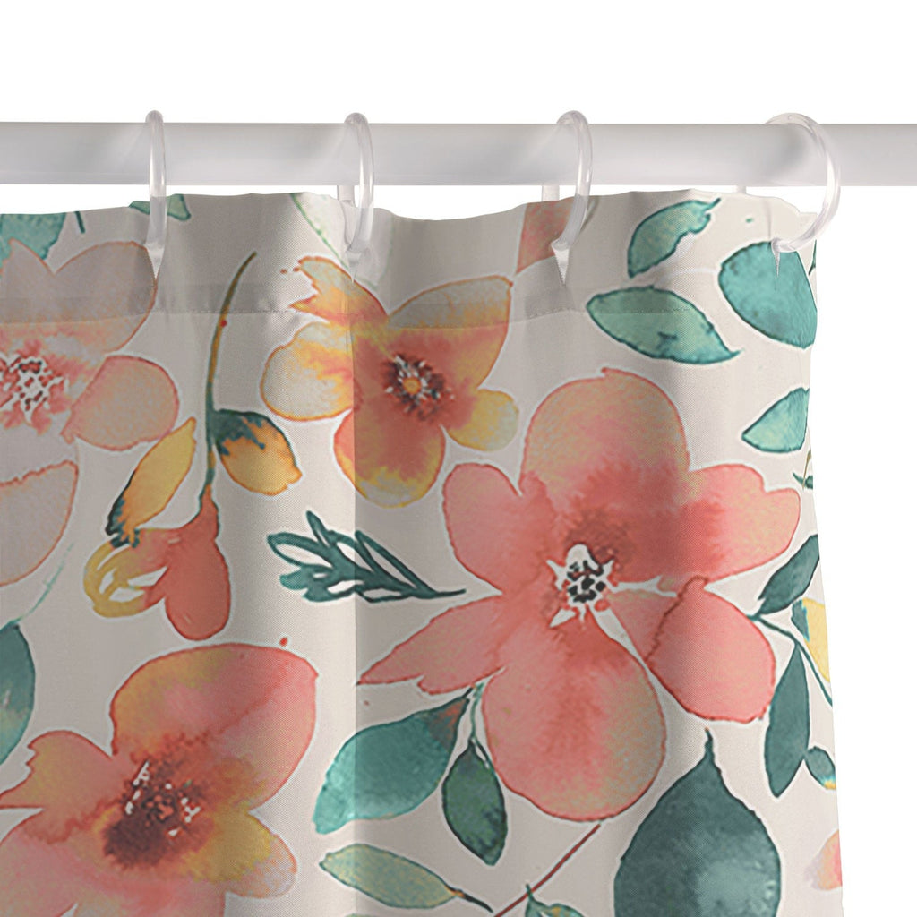 Ninola Design Botanic Retreat Tropical Whimsical Flowers Coral Green Shower Curtain