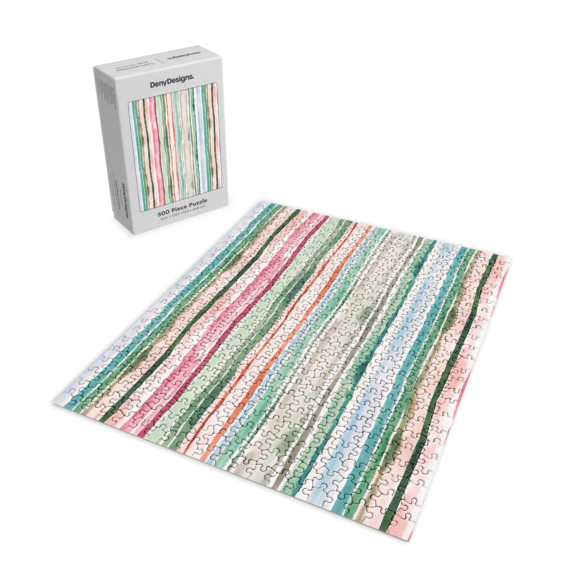 Ninola Design Botanic Retreat Watercolor Stripes Green Orange Red Puzzle