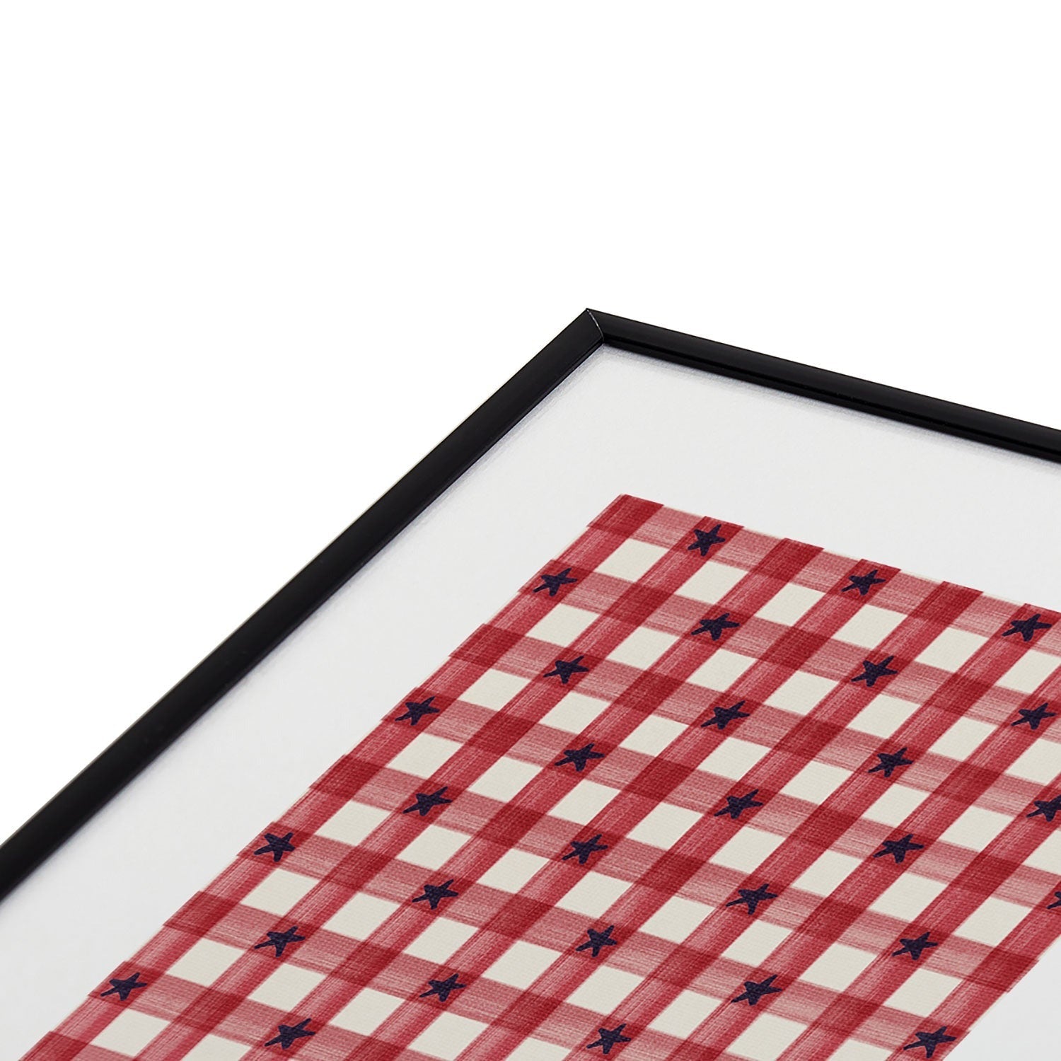 DENY Designs Red Gingham plus Stars Metal Framed Art Print