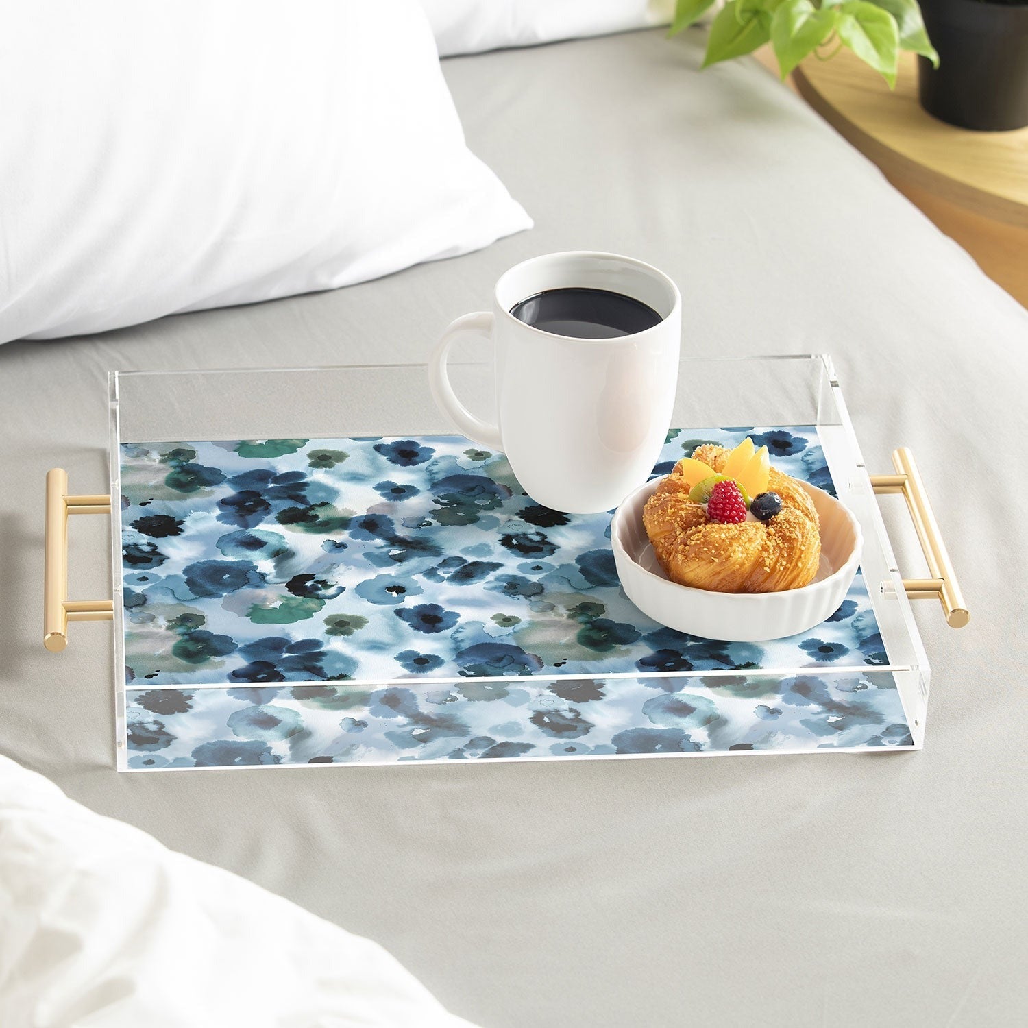 Ninola Design Botanic Retreat Ombre Abstract Watercolor Flowers Blue Navy Acrylic Tray