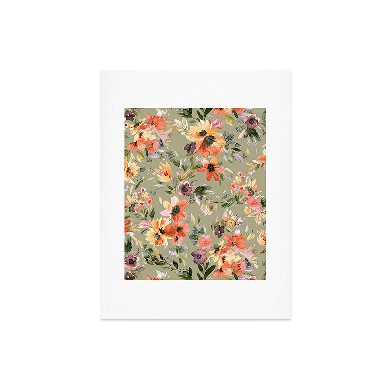 Ninola Design Botanic Retreat Painterly Tropical Flowers Sage Green Art Print