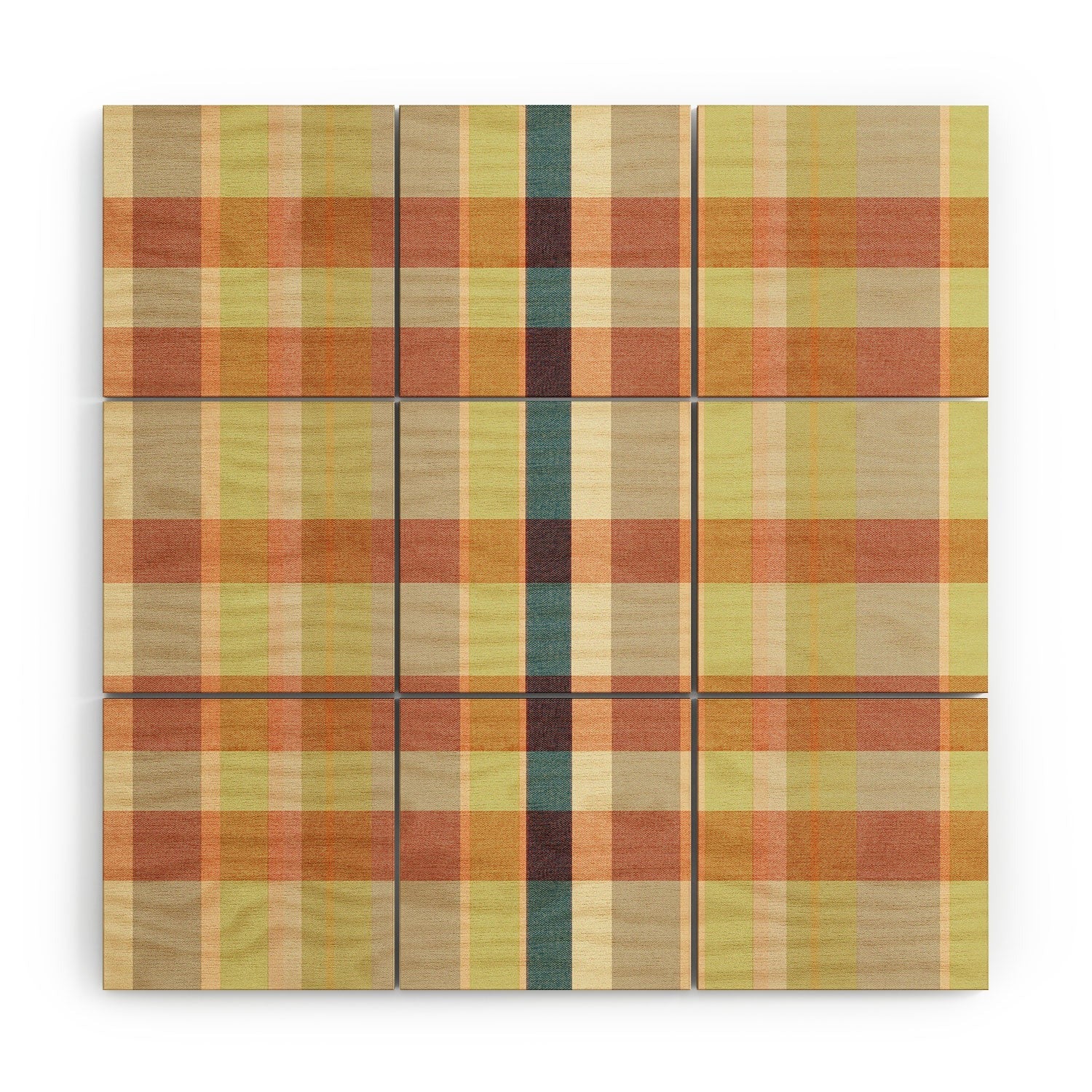 Marta Barragan Camarasa Retro Picnic Plaid Warm Tones Wood Wall Mural