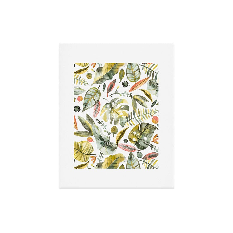 Ninola Design Botanic Retreat Tropical Jungle Leaves Botanical Green Orange Art Print