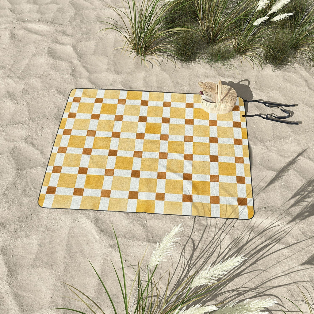 Ninola Design Everyday Artifact Checker Mosaic Tiles Geometry Yellow Picnic Blanket